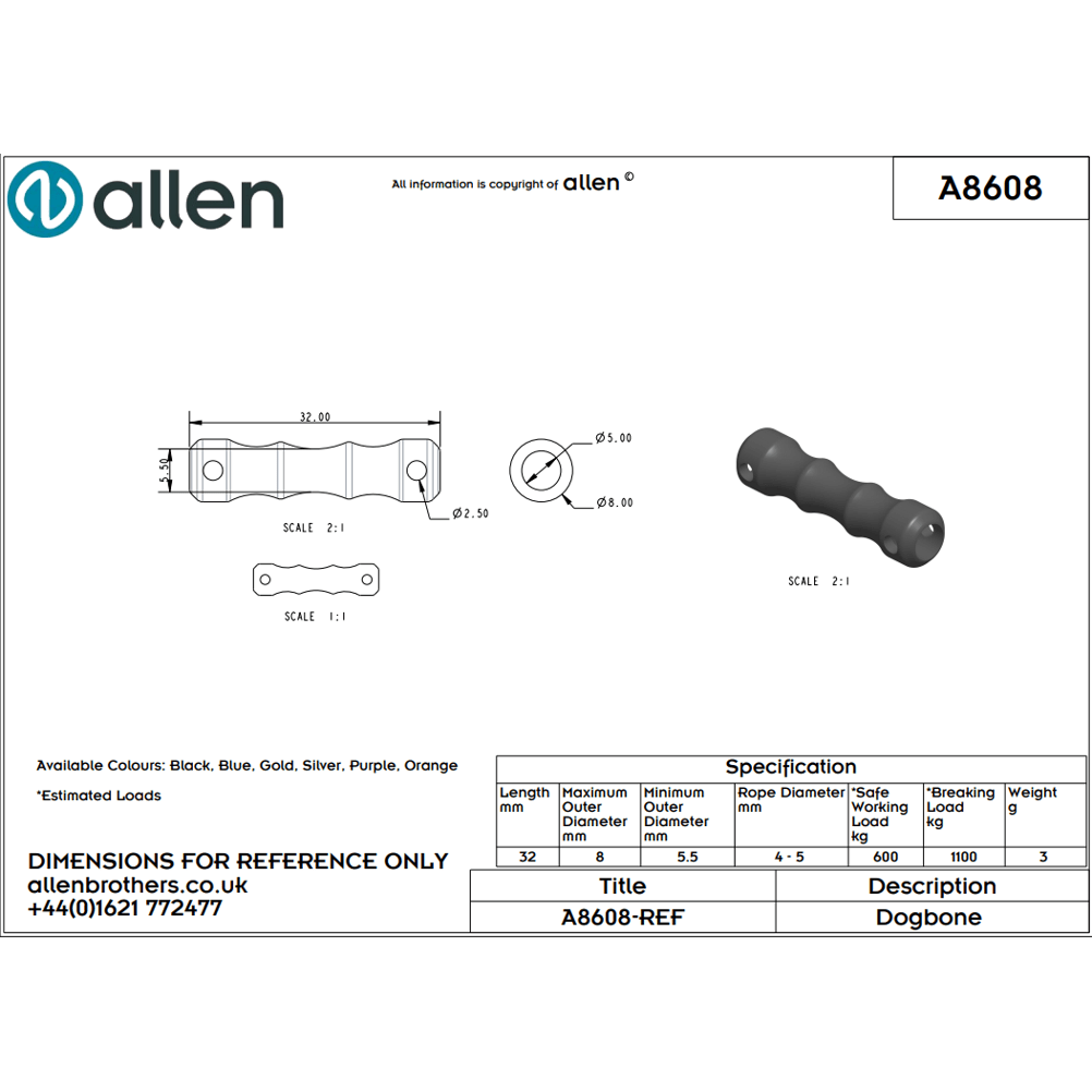 Allen 8MM Dog Bone Orange